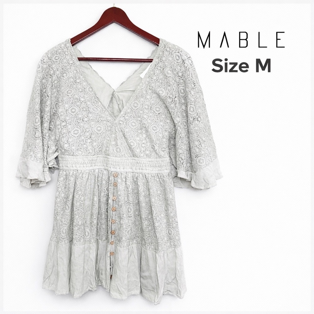 Mable Anthropologie Sage Green Lace Romper Women's Medium Boho Button Front NWT